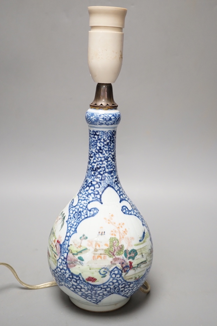 An 18th century Chinese famille rose vase mounted as a table lamp